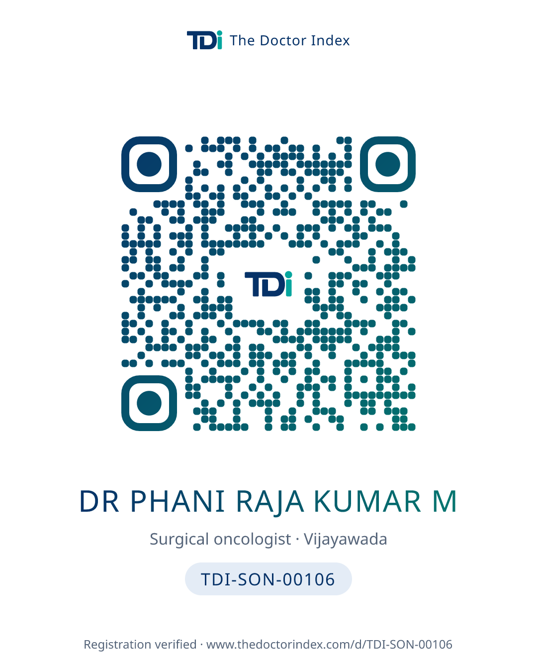 QR card for Dr Phani Raja Kumar M, TDI-SON-00106