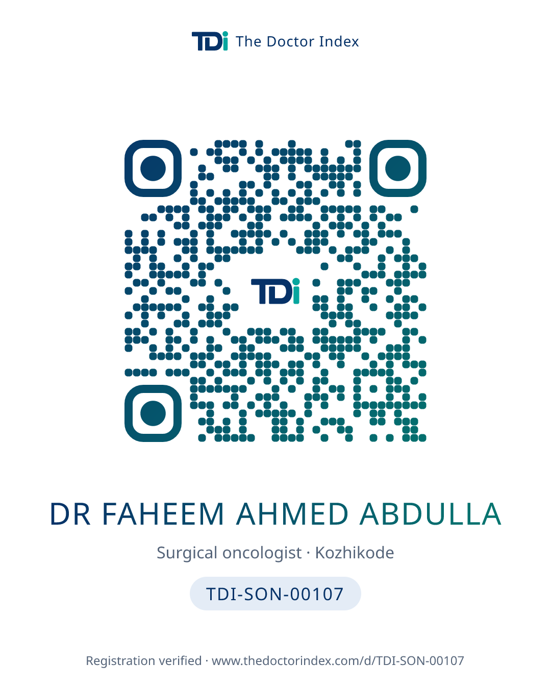 QR card for Dr Faheem Ahmed Abdulla, TDI-SON-00107