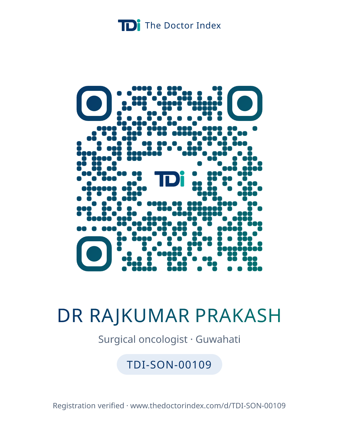 QR card for Dr Rajkumar Prakash, TDI-SON-00109