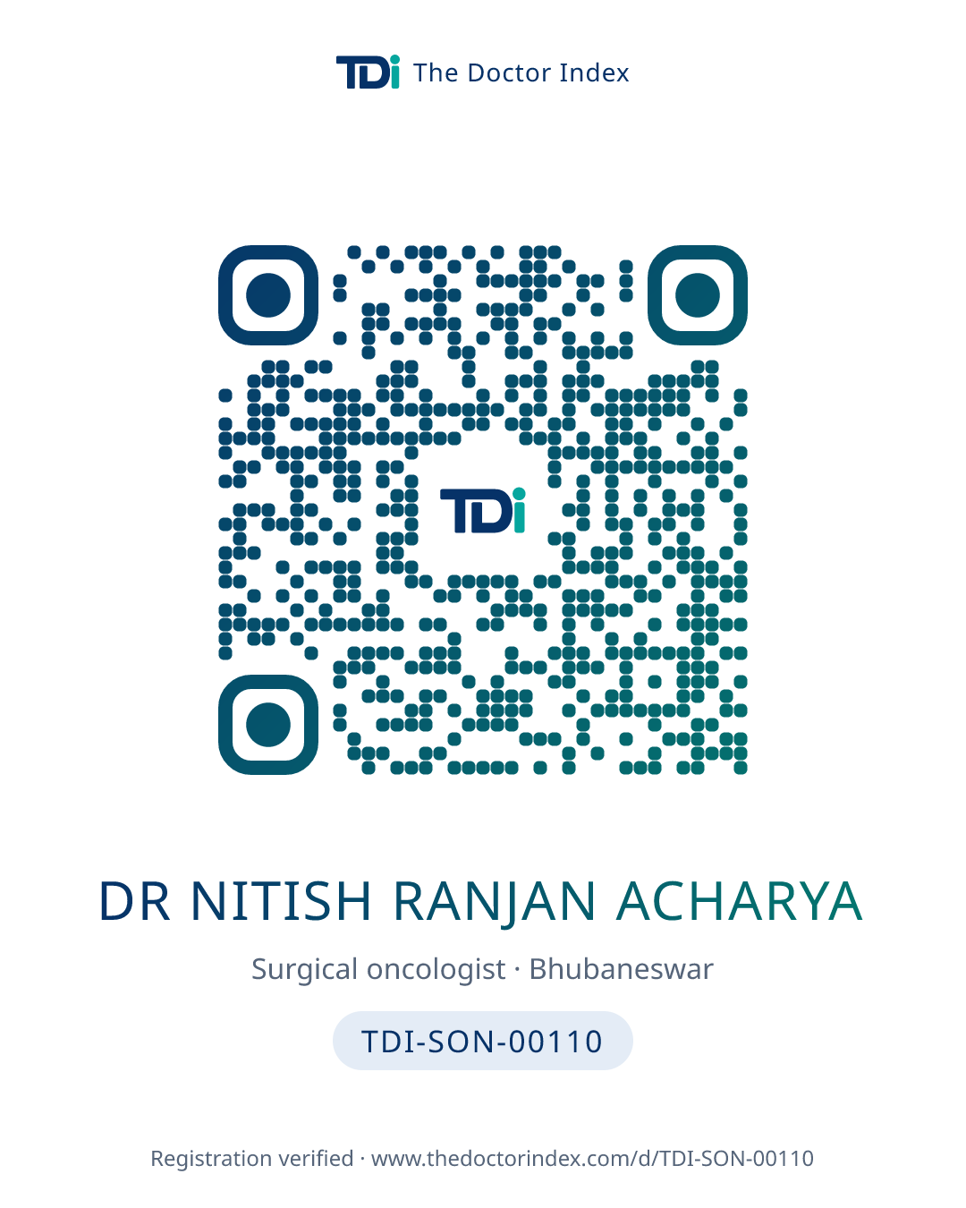QR card for Dr Nitish Ranjan Acharya, TDI-SON-00110