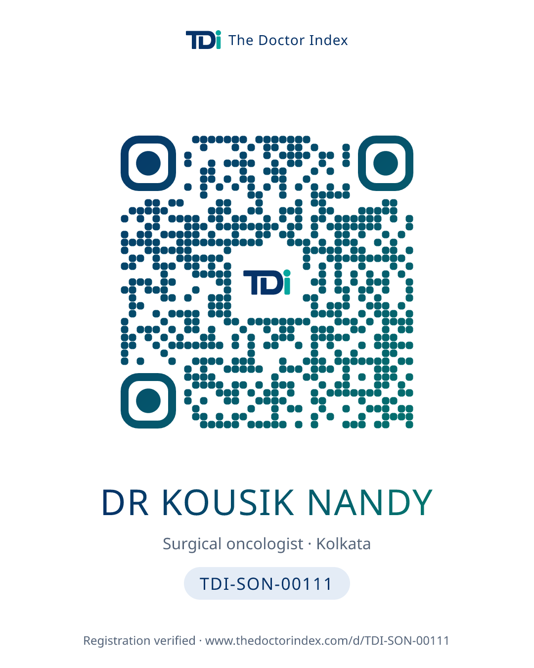 QR card for Dr Kousik Nandy, TDI-SON-00111