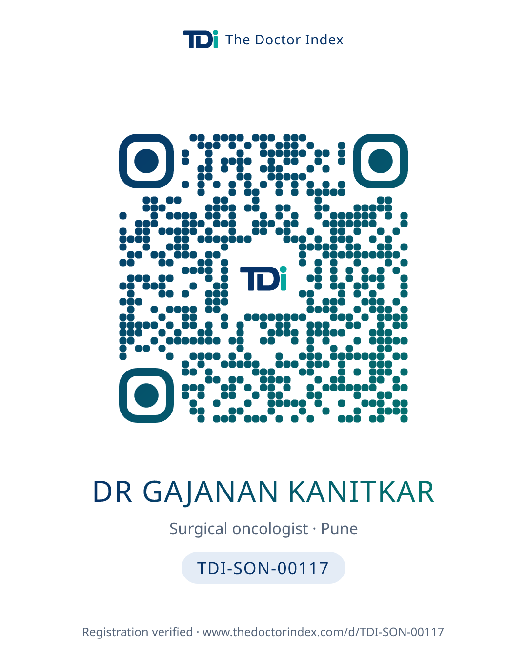 QR card for Dr Gajanan Kanitkar, TDI-SON-00117
