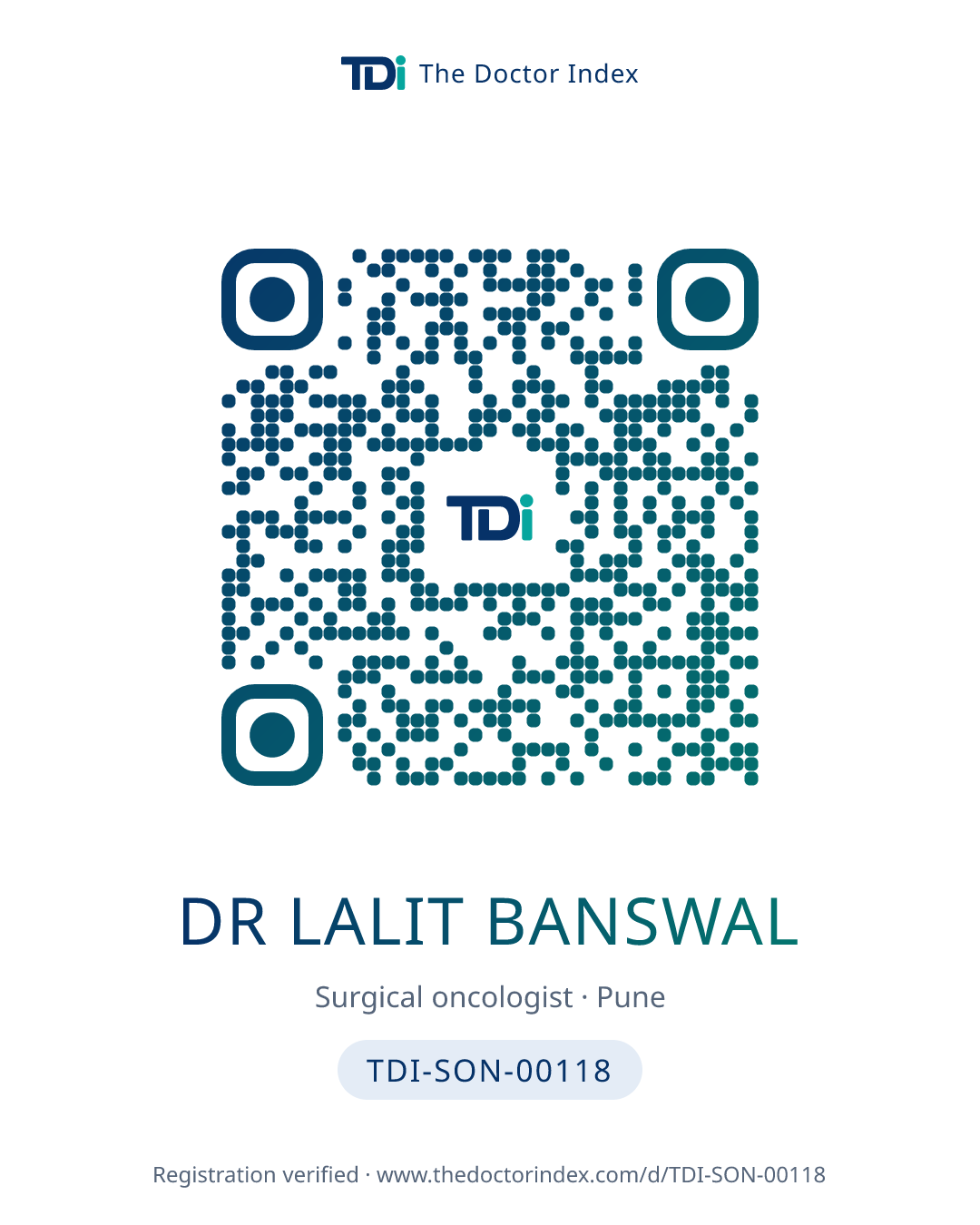 QR card for Dr Lalit Banswal, TDI-SON-00118
