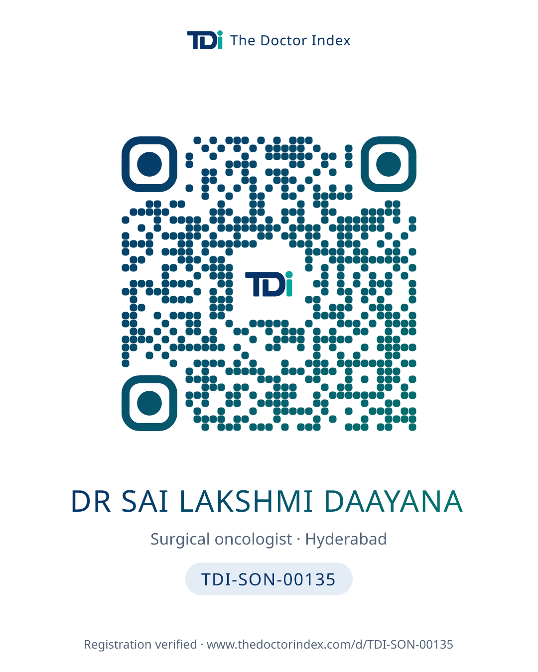 QR card for Dr Sai Lakshmi Daayana, TDI-SON-00135