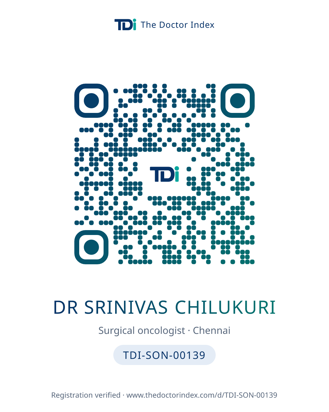 QR card for Dr Srinivas Chilukuri, TDI-SON-00139
