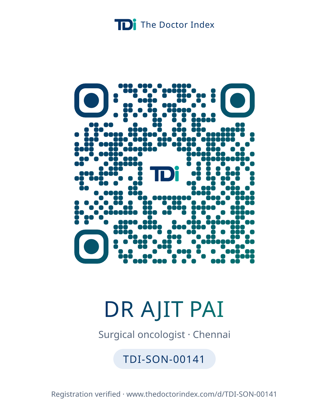 QR card for Dr Ajit Pai, TDI-SON-00141