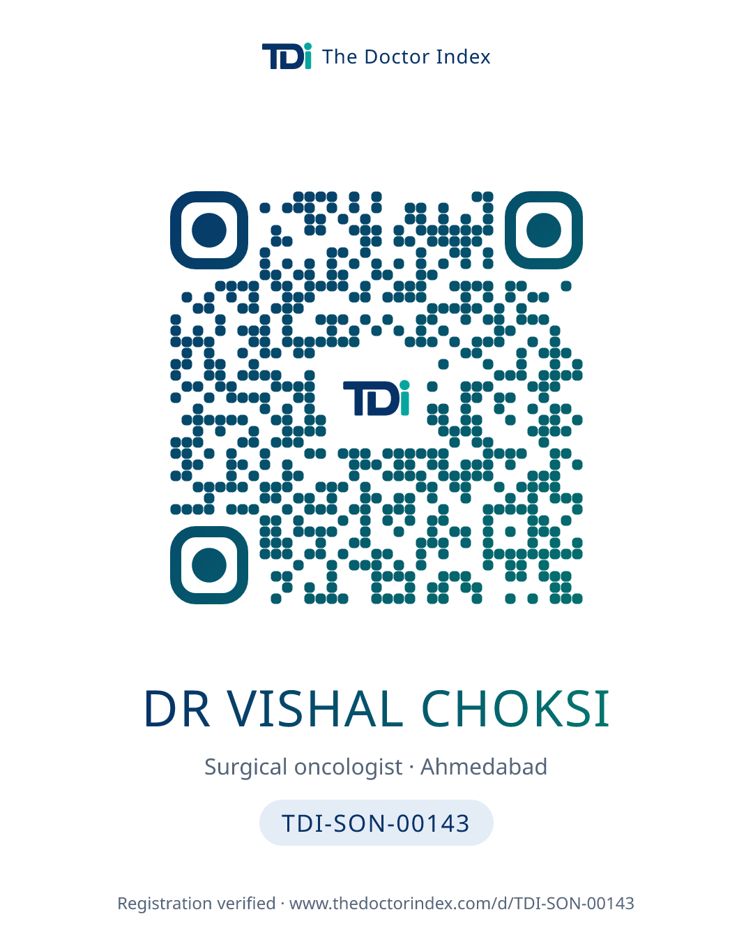 QR card for Dr Vishal Choksi, TDI-SON-00143