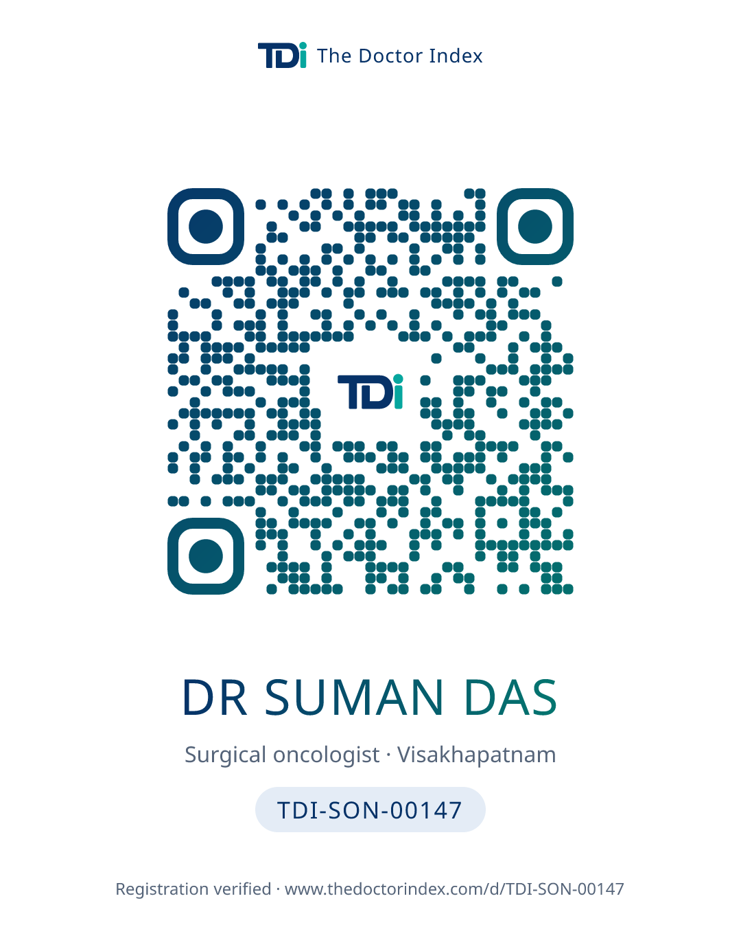 QR card for Dr Suman Das, TDI-SON-00147