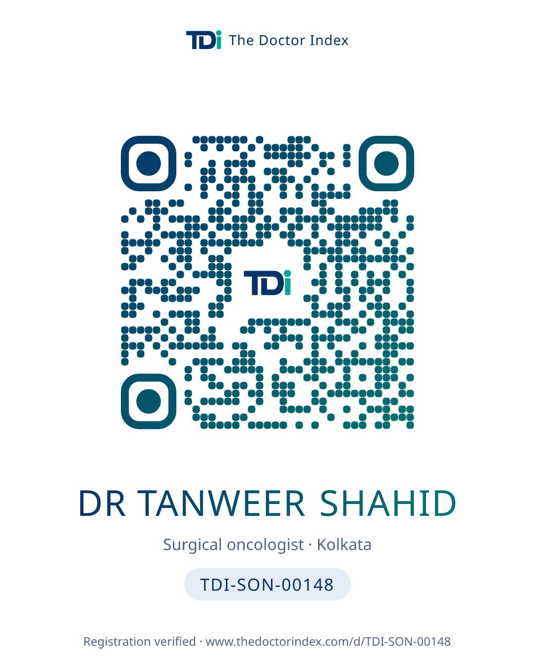 QR card for Dr Tanweer Shahid, TDI-SON-00148