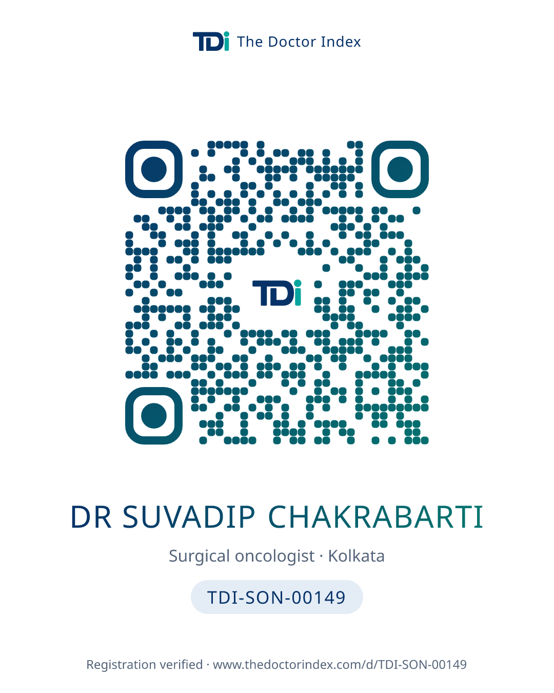 QR card for Dr Suvadip Chakrabarti, TDI-SON-00149