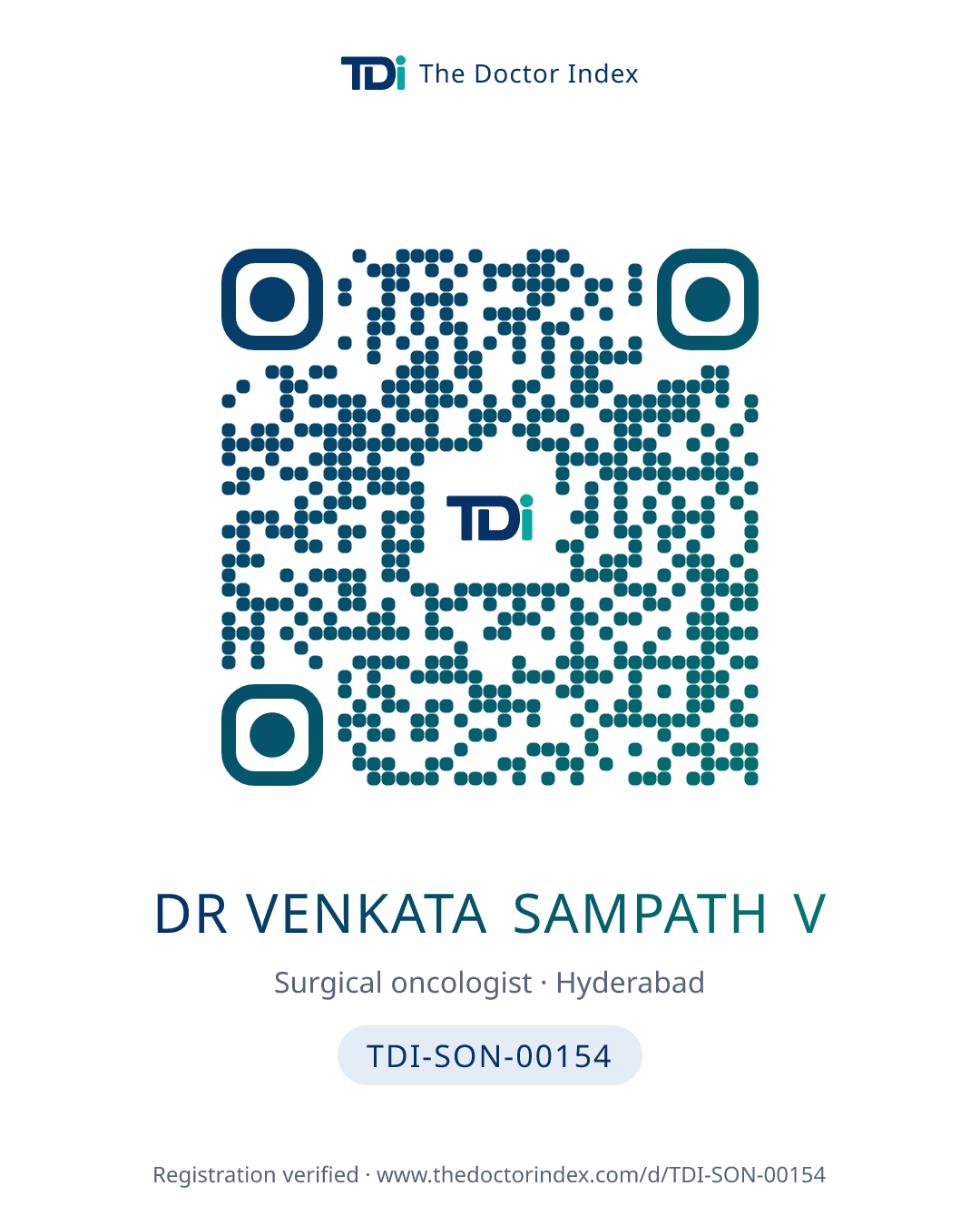 QR card for Dr Venkata Sampath V, TDI-SON-00154