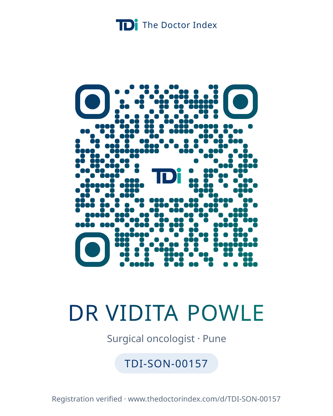 QR card for Dr Vidita Powle, TDI-SON-00157