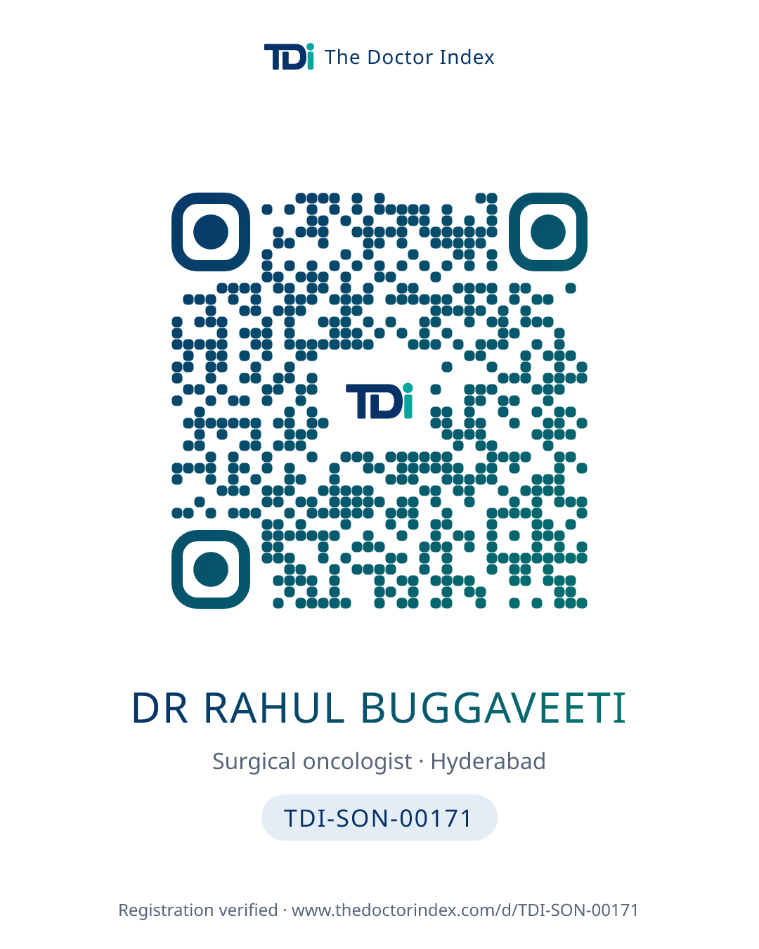 QR card for Dr Rahul Buggaveeti, TDI-SON-00171