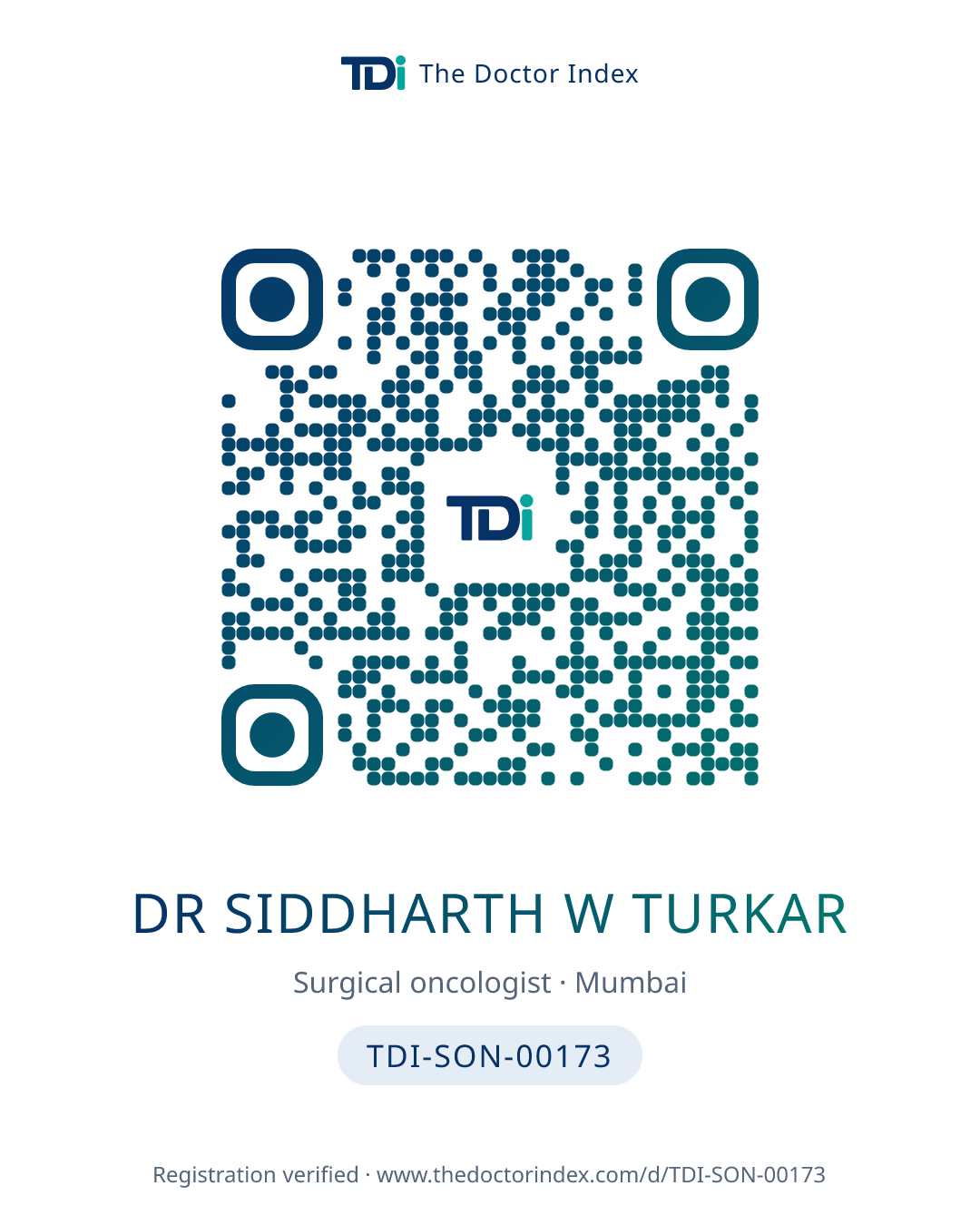 QR card for Dr Siddharth W Turkar, TDI-SON-00173