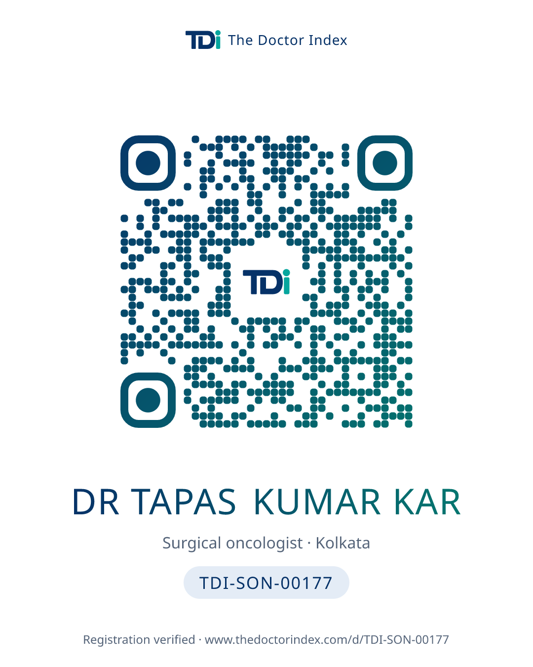 QR card for Dr Tapas Kumar Kar, TDI-SON-00177
