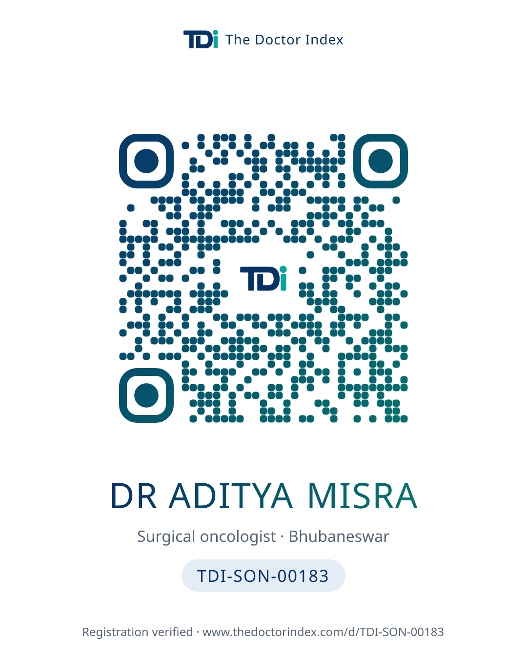QR card for Dr Aditya Misra, TDI-SON-00183