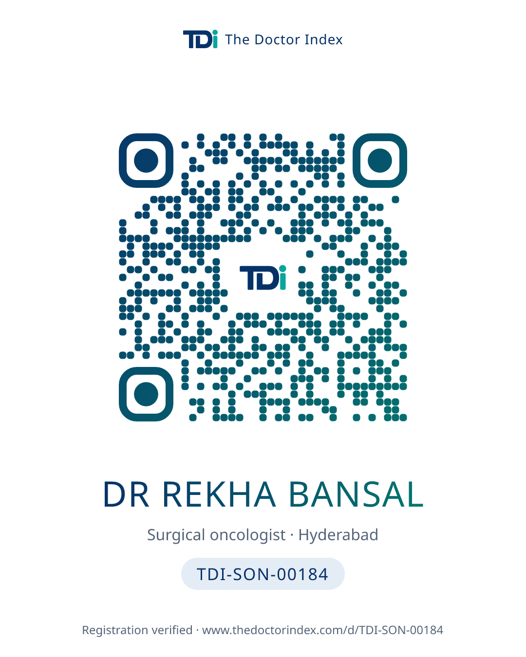 QR card for Dr Rekha Bansal, TDI-SON-00184