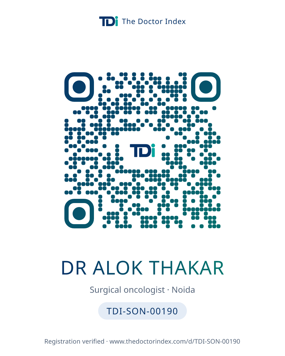 QR card for Dr Alok Thakar, TDI-SON-00190