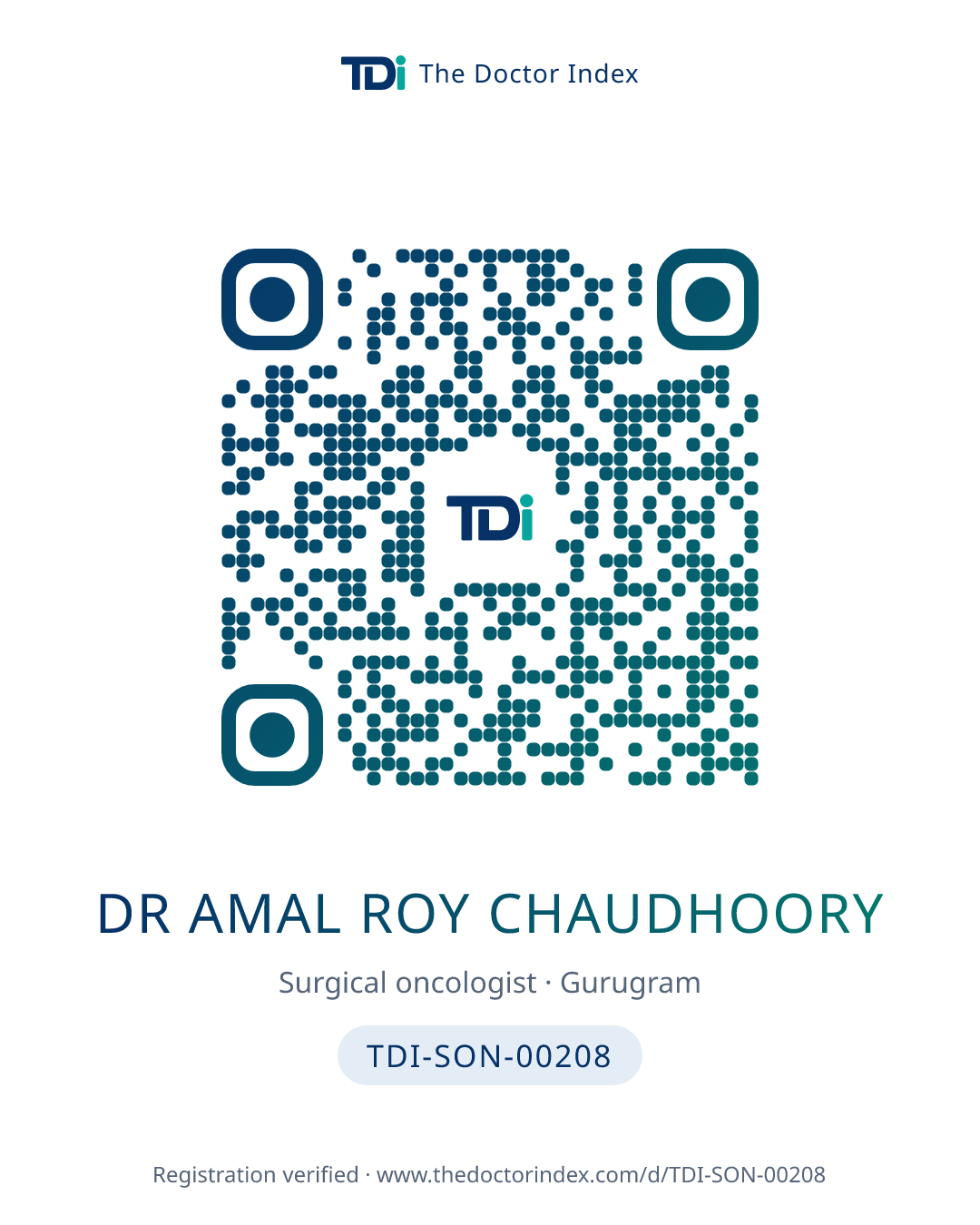 QR card for Dr Amal Roy Chaudhoory, TDI-SON-00208
