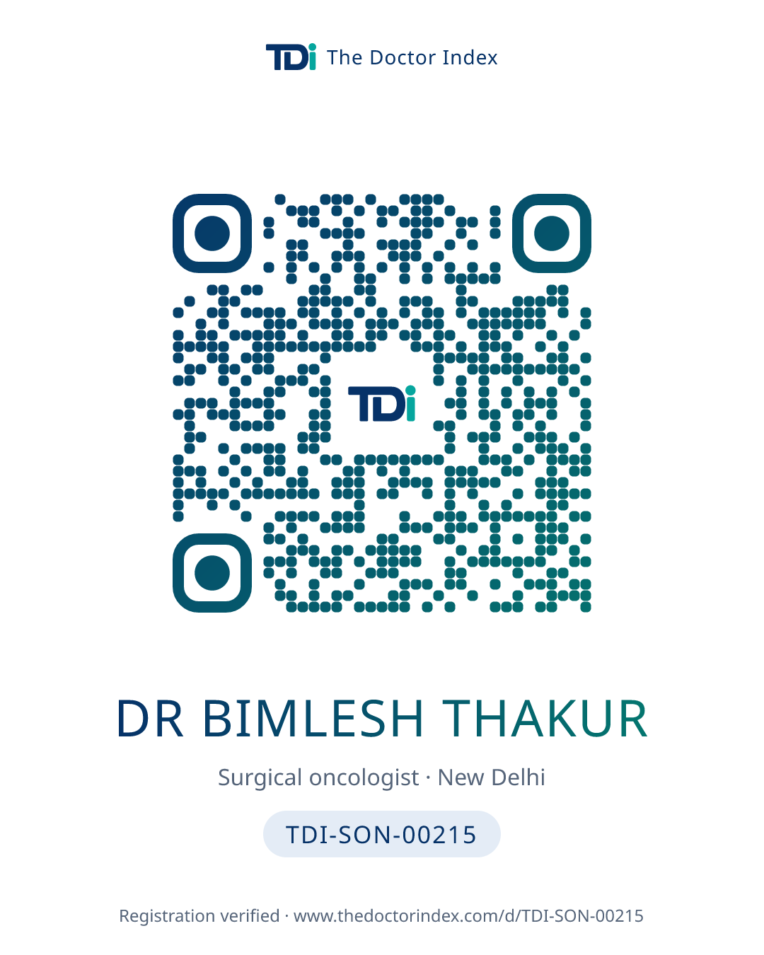 QR card for Dr Bimlesh Thakur, TDI-SON-00215