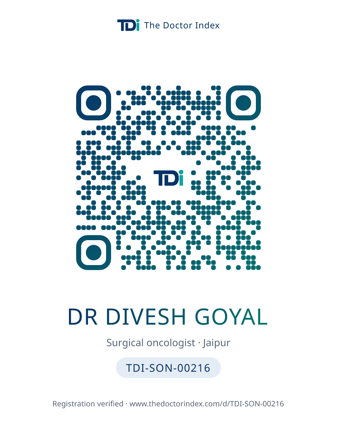 QR card for Dr Divesh Goyal, TDI-SON-00216