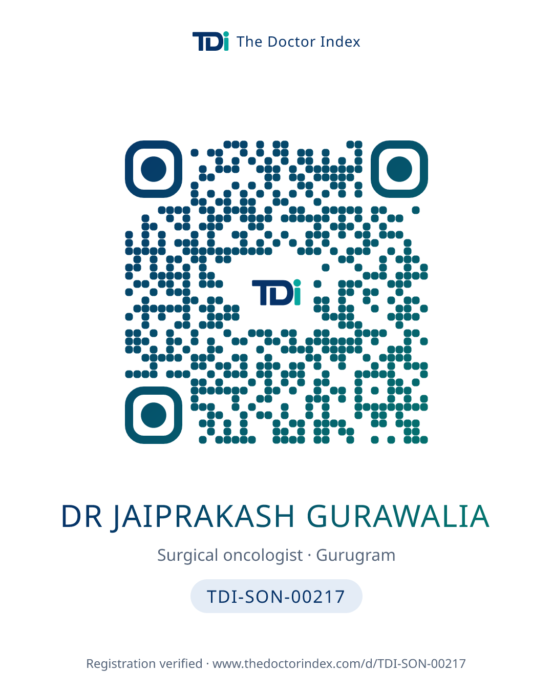 QR card for Dr Jaiprakash Gurawalia, TDI-SON-00217