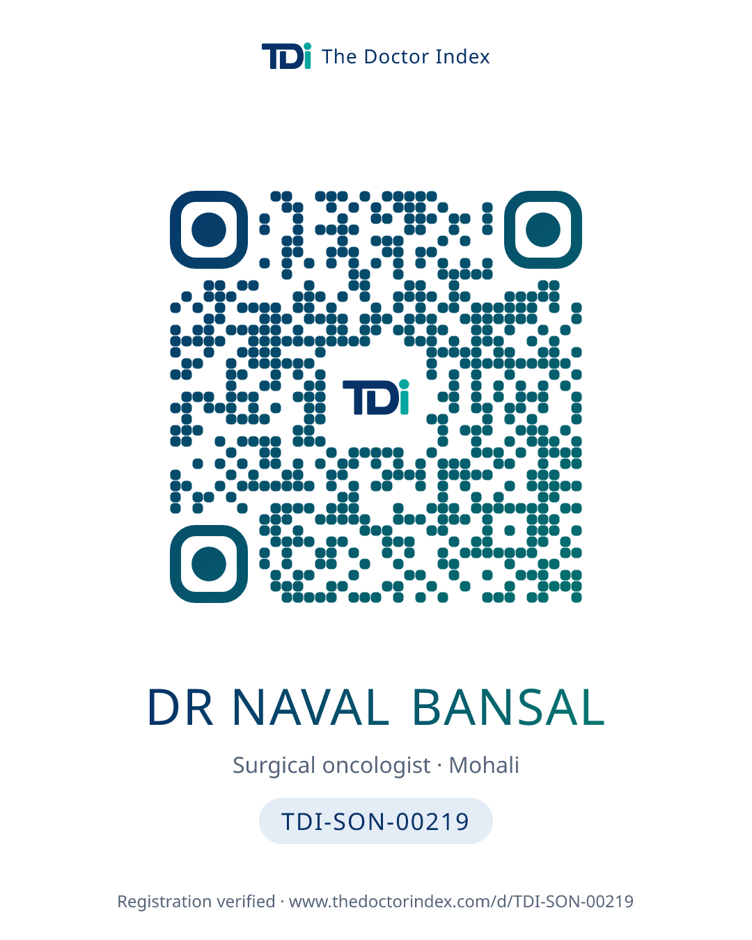 QR card for Dr Naval Bansal, TDI-SON-00219