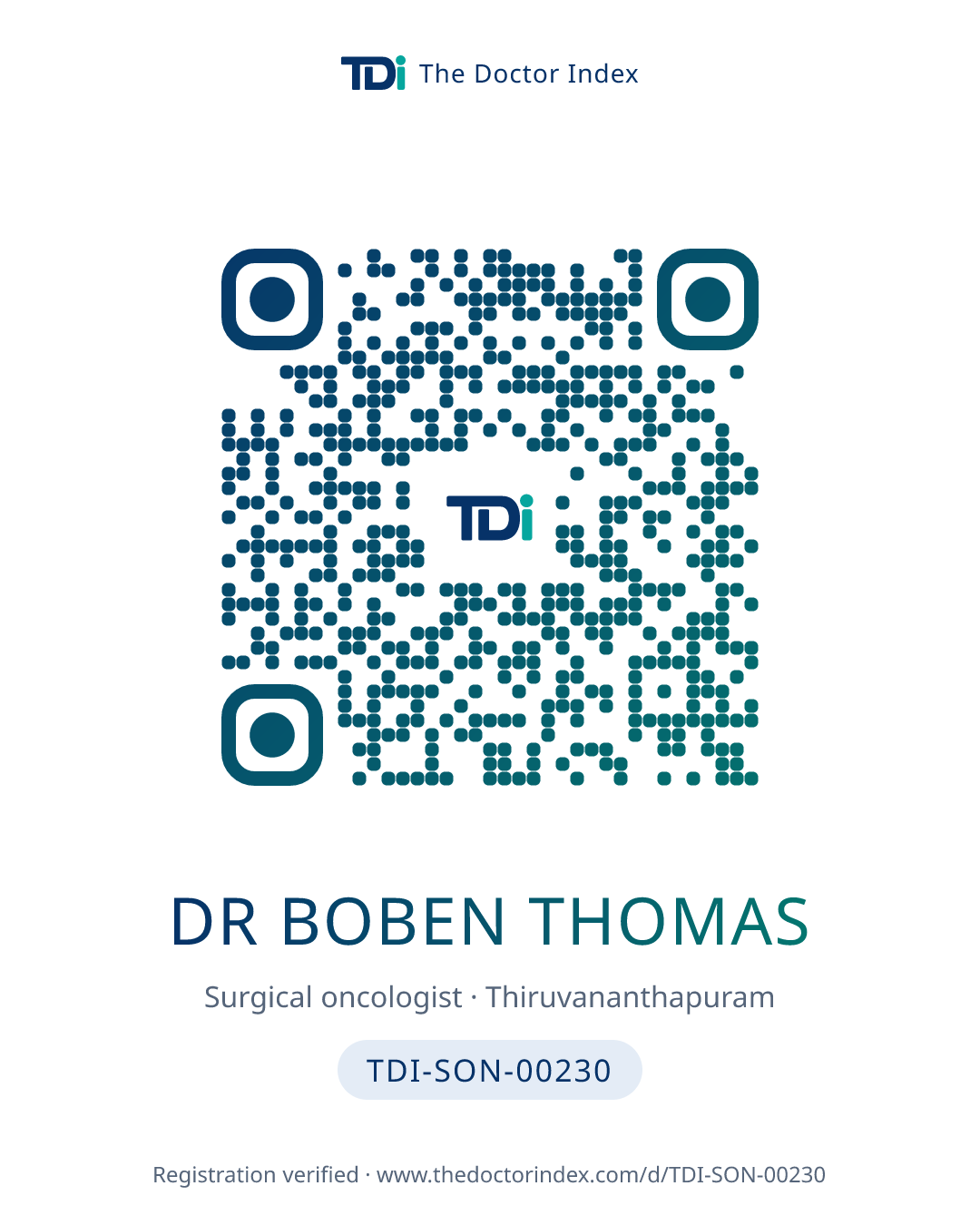 QR card for Dr Boben Thomas, TDI-SON-00230
