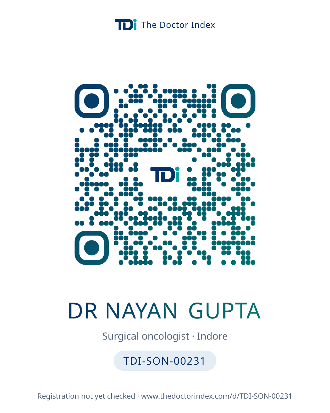 QR card for Dr Nayan Gupta, TDI-SON-00231