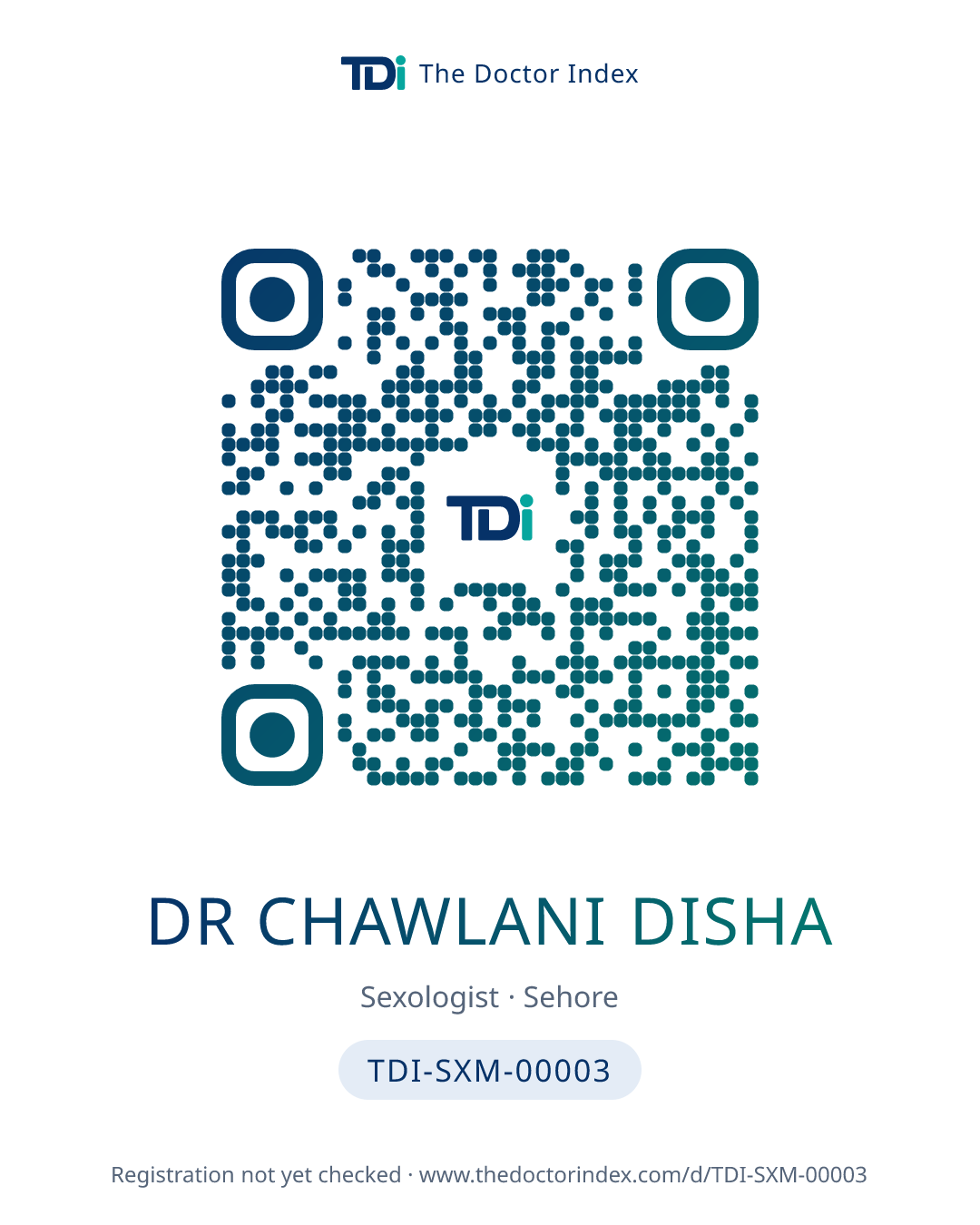 QR card for Dr Chawlani Disha, TDI-SXM-00003