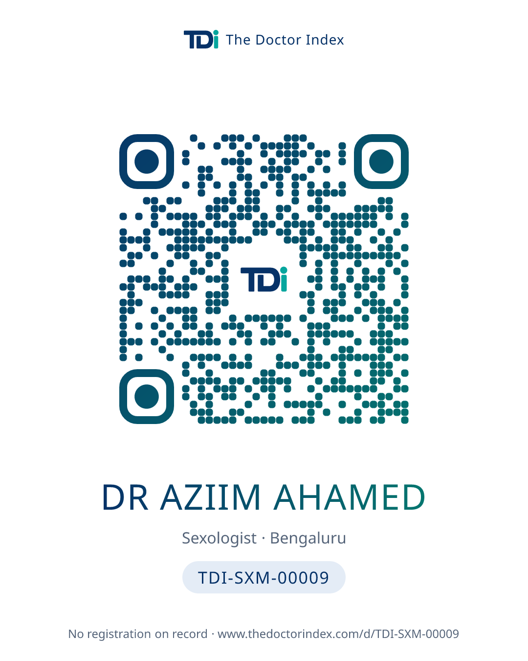 QR card for Dr Aziim Ahamed, TDI-SXM-00009
