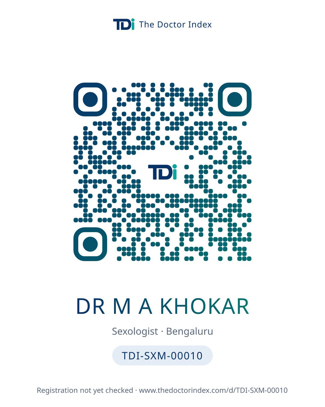 QR card for Dr M A Khokar, TDI-SXM-00010