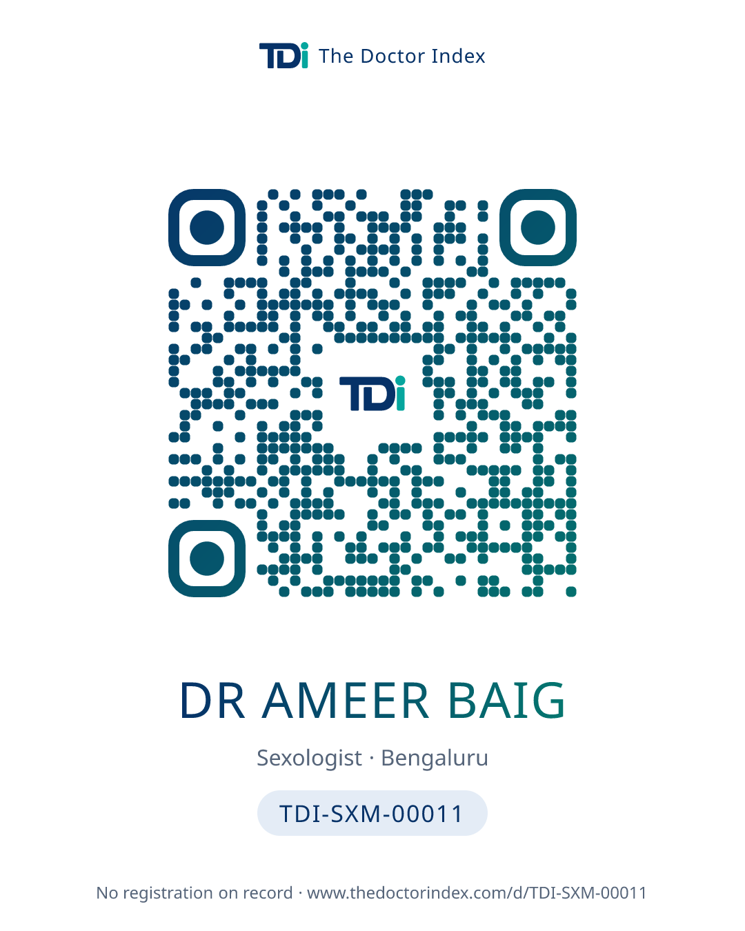 QR card for Dr Ameer Baig, TDI-SXM-00011