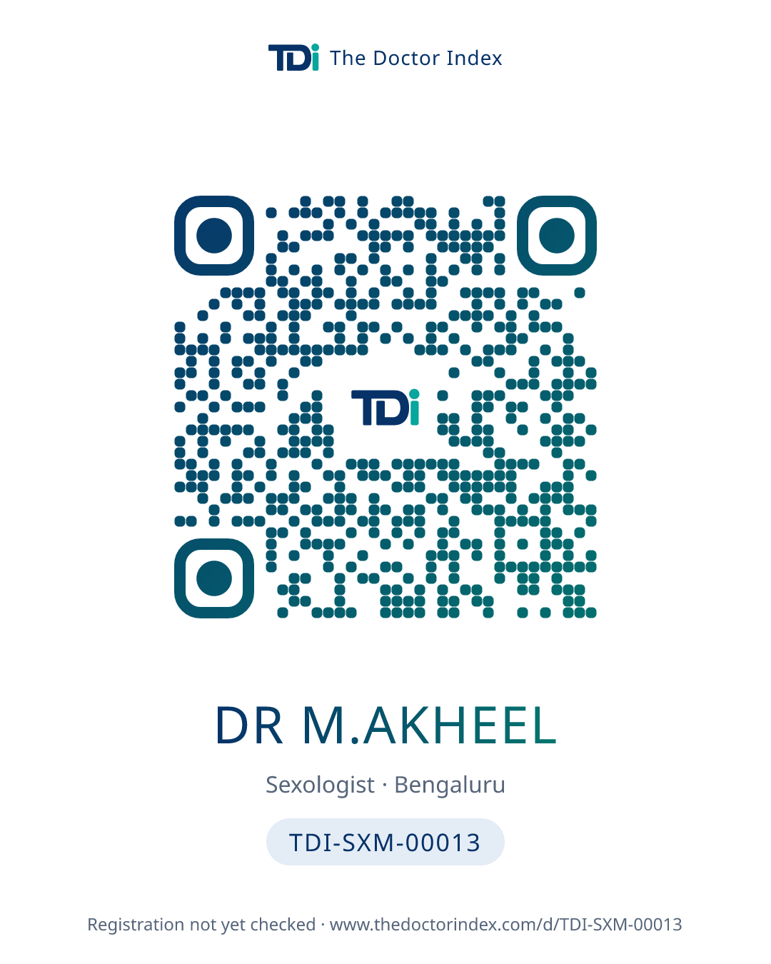 QR card for Dr M.Akheel, TDI-SXM-00013