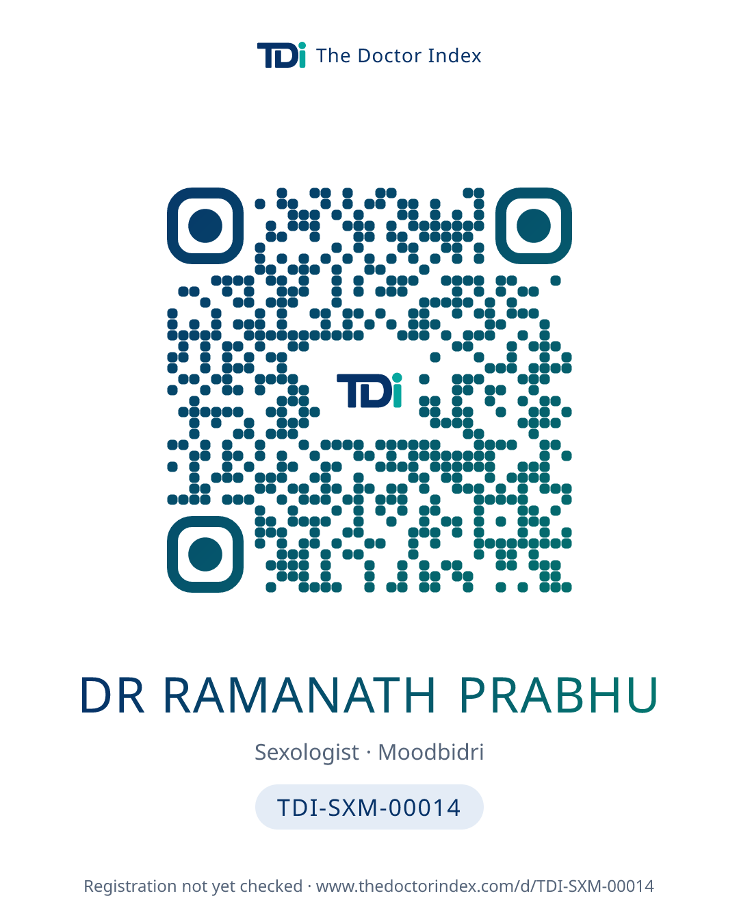 QR card for Dr Ramanath Prabhu, TDI-SXM-00014