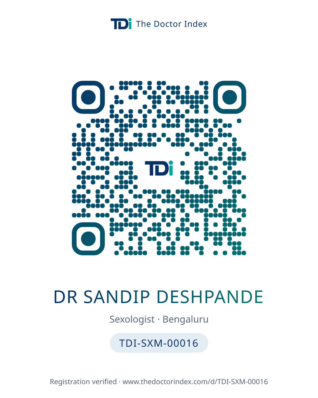QR card for Dr Sandip Deshpande, TDI-SXM-00016