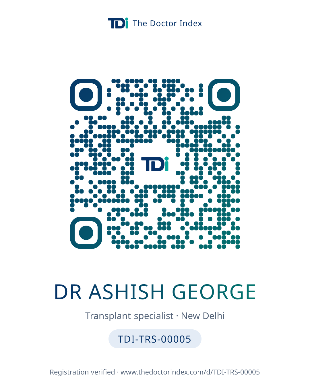 QR card for Dr Ashish George, TDI-TRS-00005