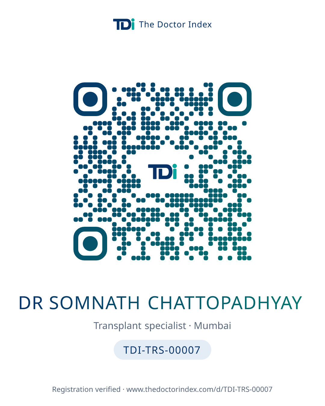 QR card for Dr Somnath Chattopadhyay, TDI-TRS-00007