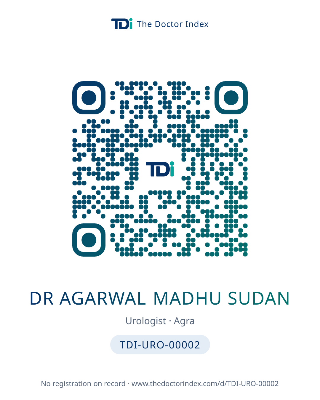 QR card for Dr Agarwal Madhu Sudan, TDI-URO-00002