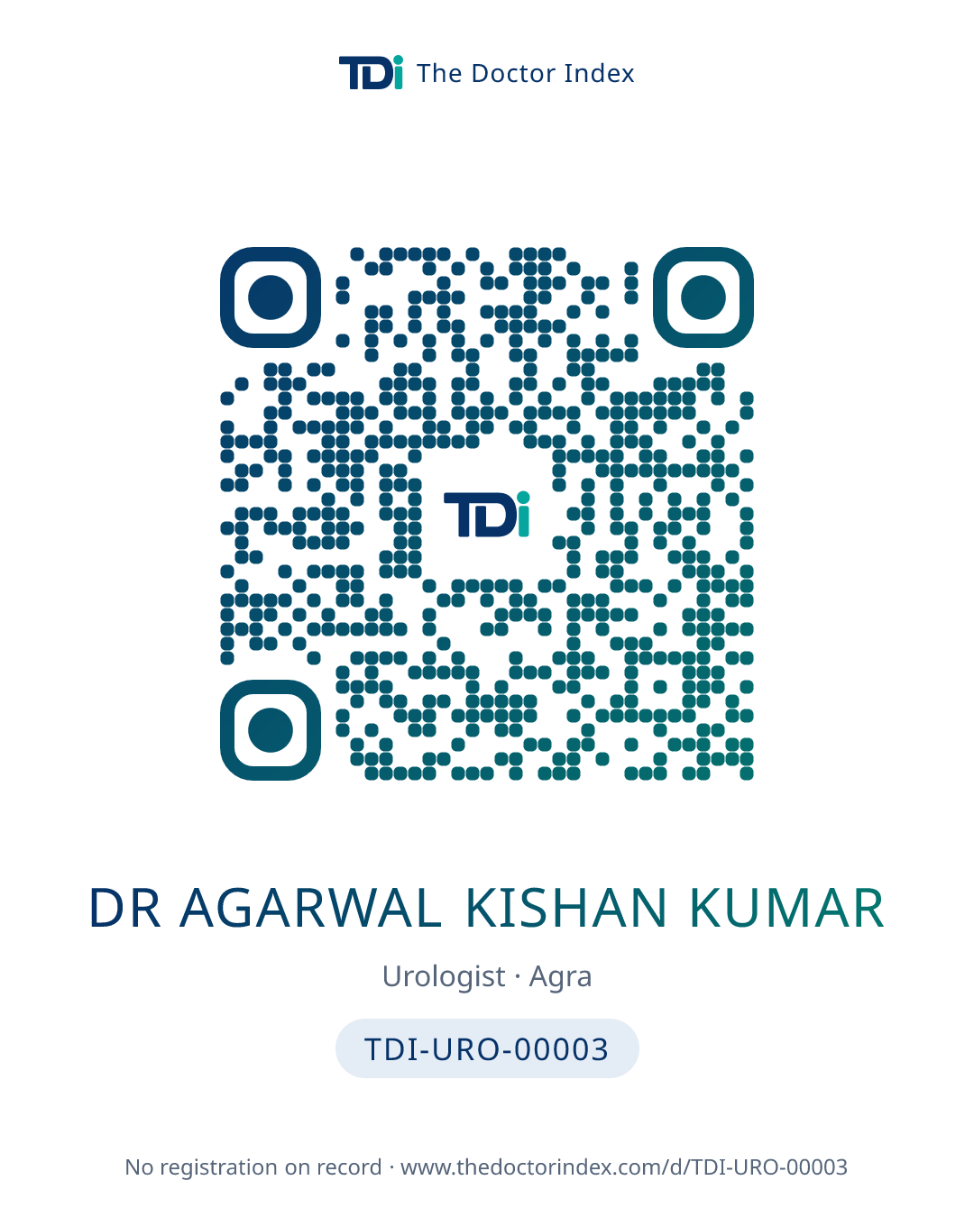 QR card for Dr Agarwal Kishan Kumar, TDI-URO-00003