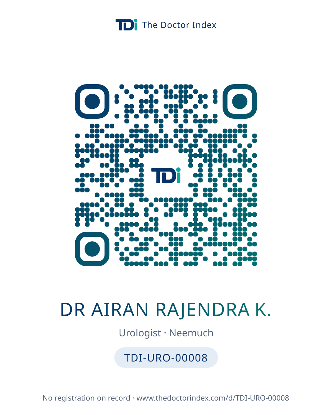 QR card for Dr Airan Rajendra K., TDI-URO-00008