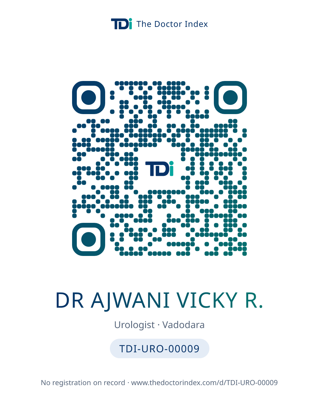 QR card for Dr Ajwani Vicky R., TDI-URO-00009
