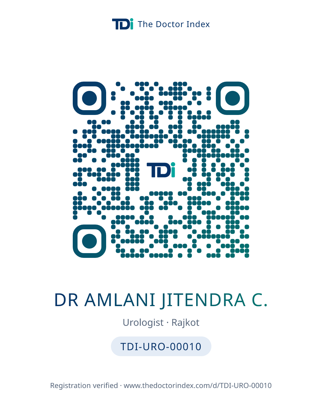 QR card for Dr Amlani Jitendra C., TDI-URO-00010