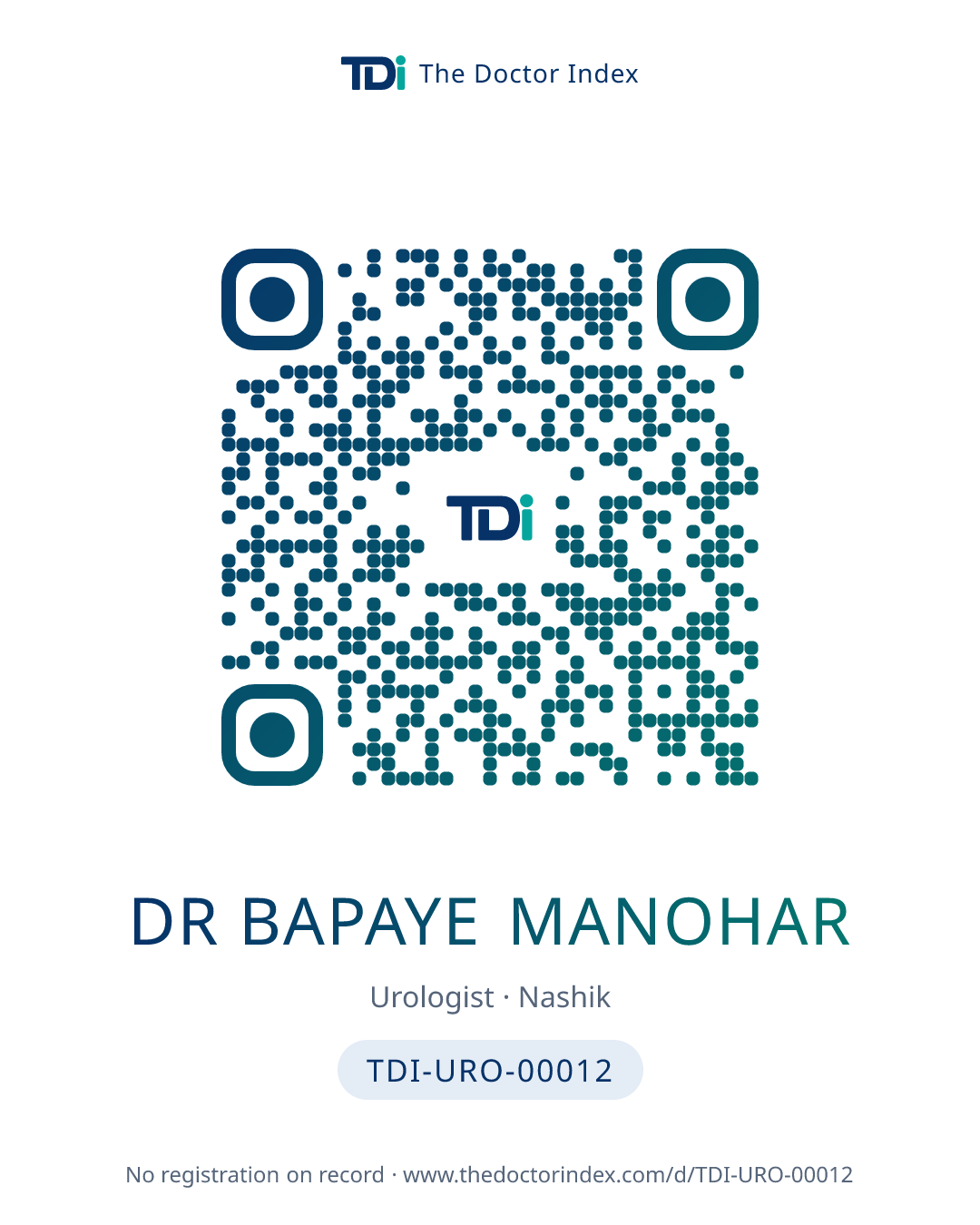 QR card for Dr Bapaye Manohar, TDI-URO-00012