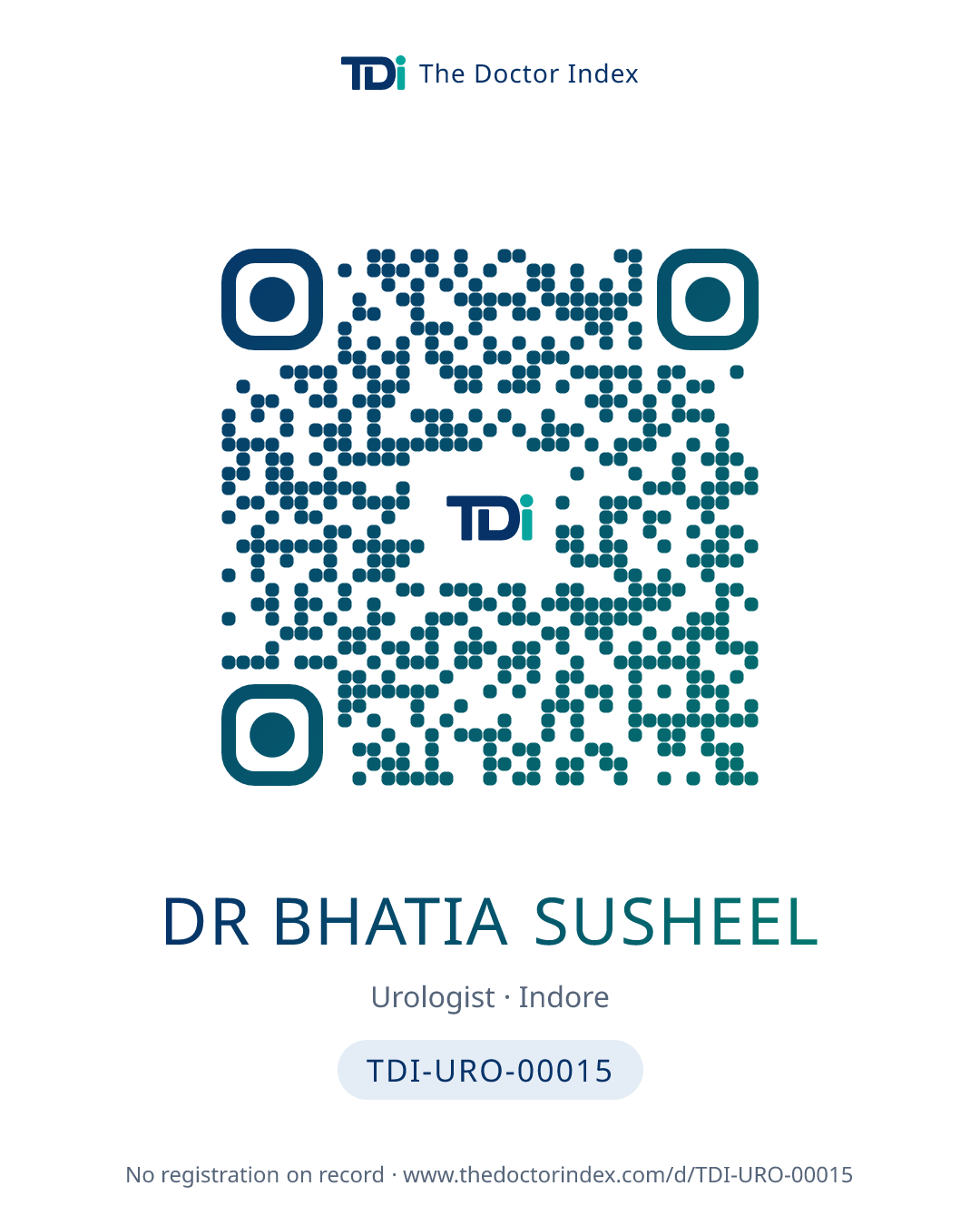 QR card for Dr Bhatia Susheel, TDI-URO-00015