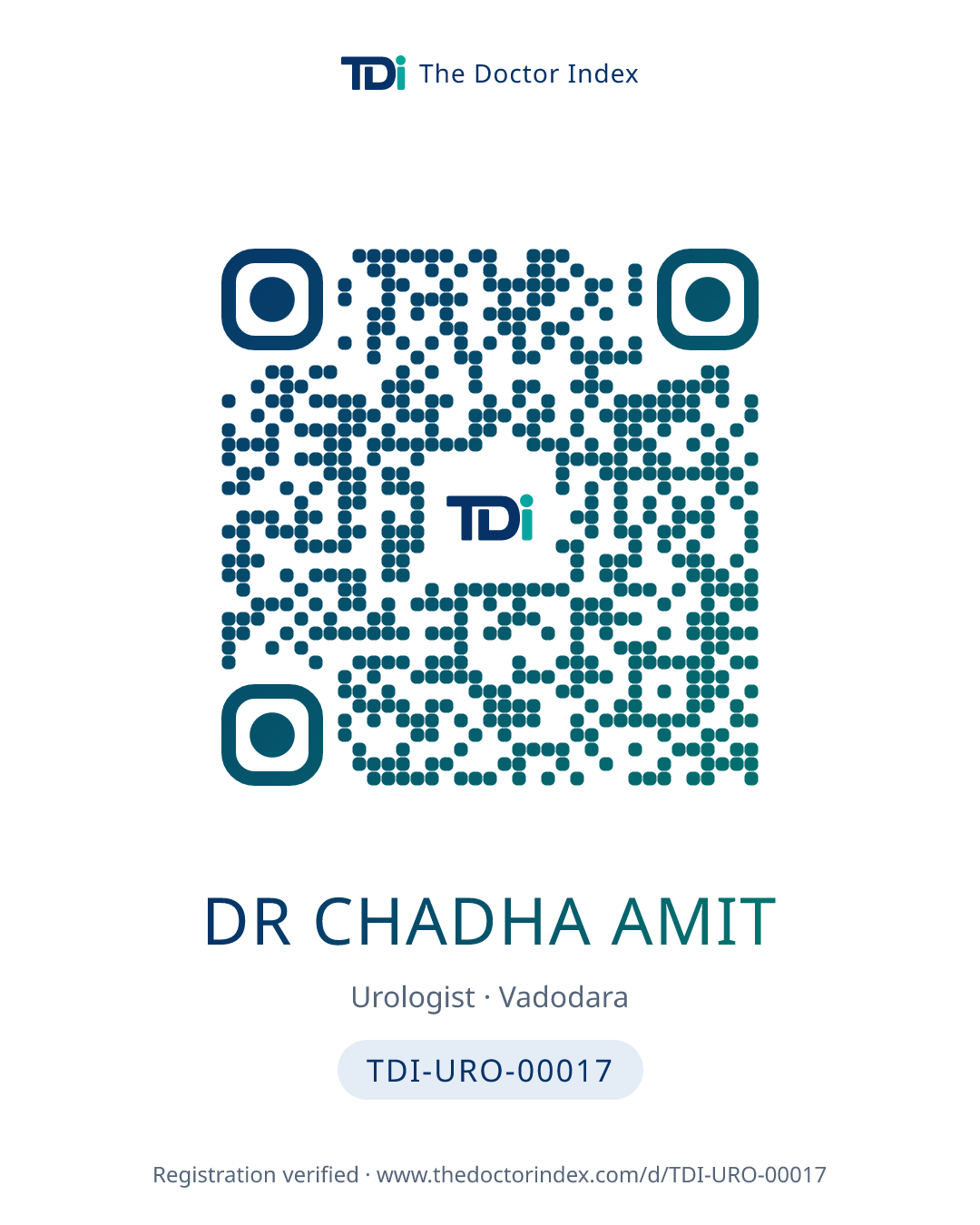 QR card for Dr Chadha Amit, TDI-URO-00017