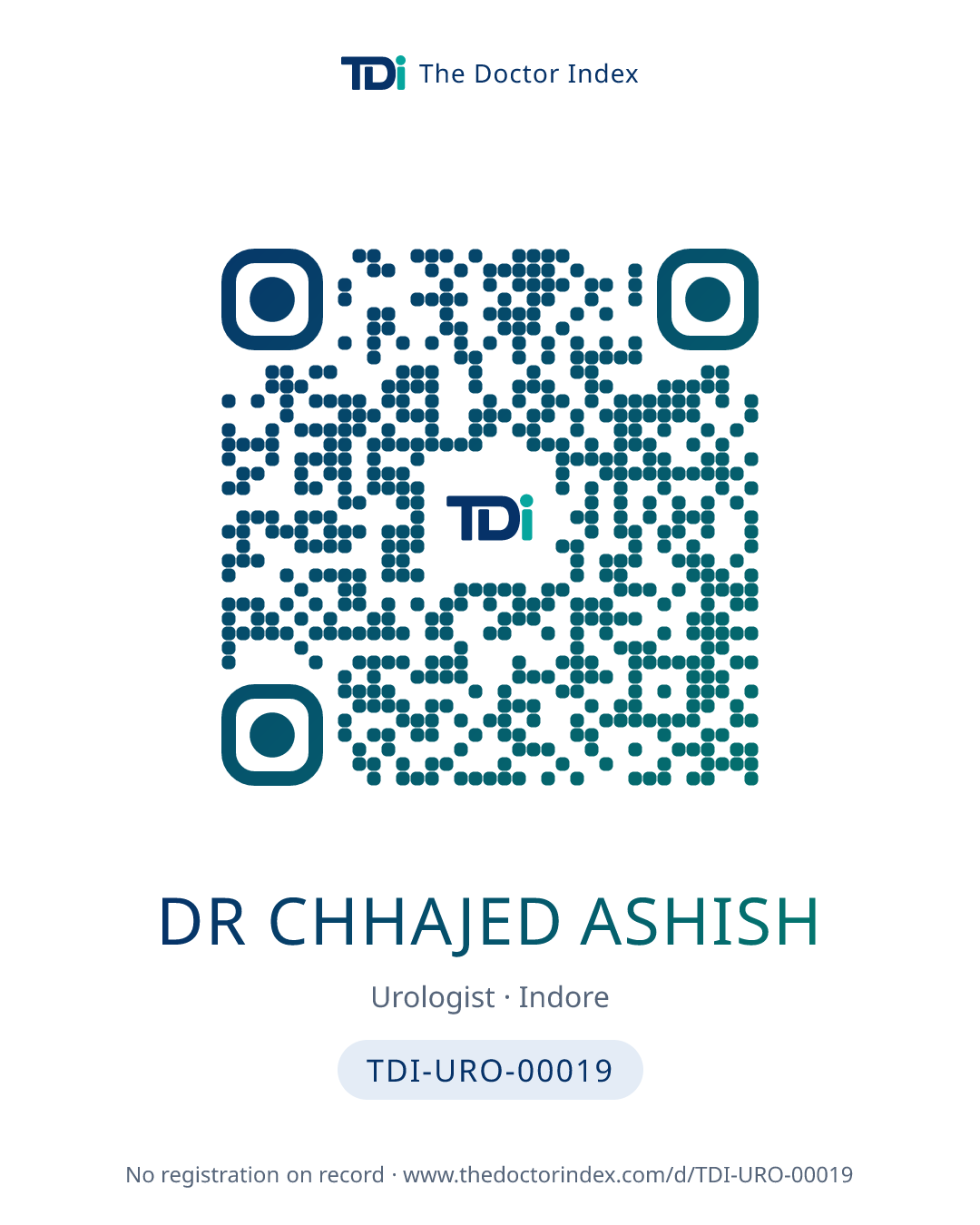 QR card for Dr Chhajed Ashish, TDI-URO-00019