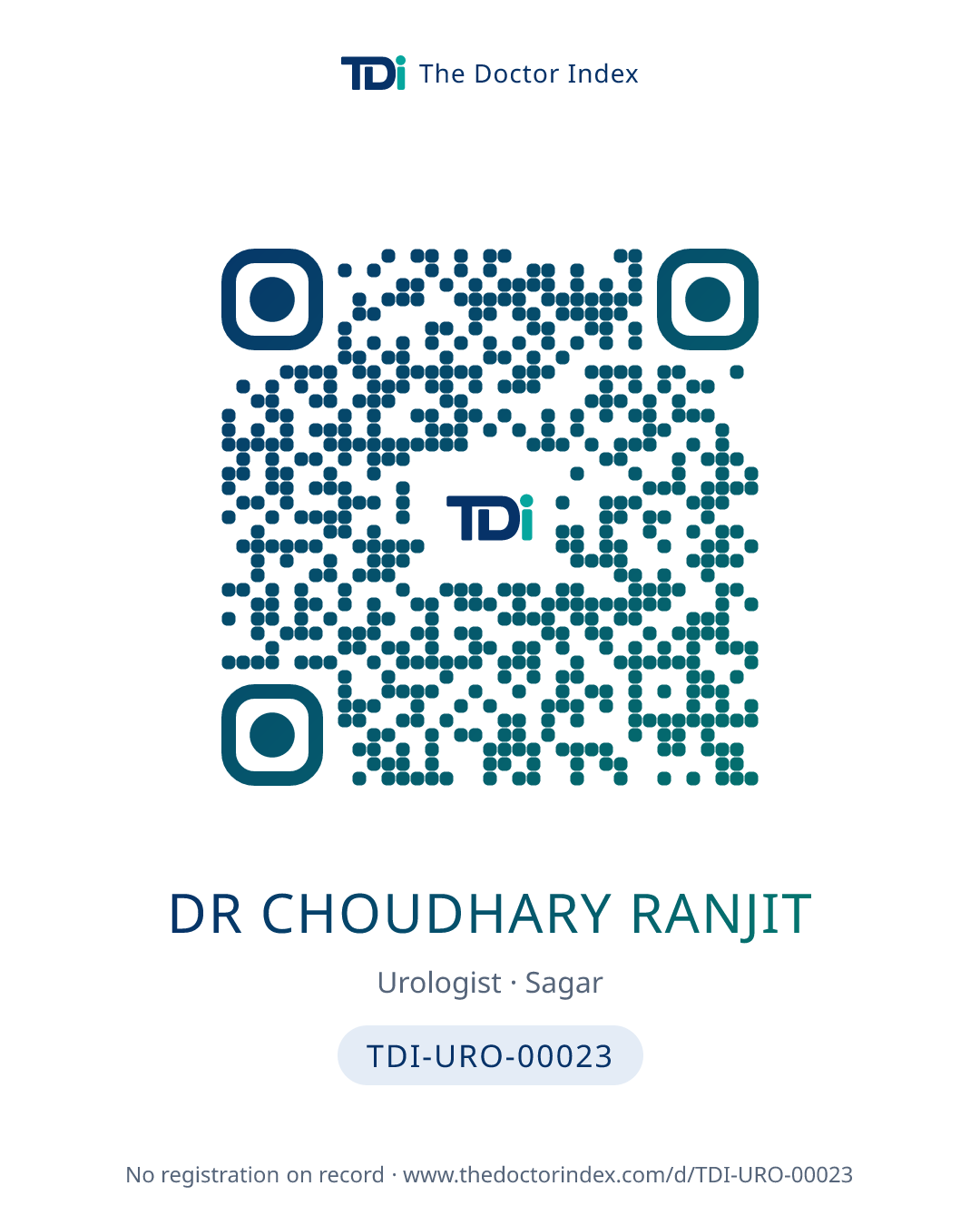 QR card for Dr Choudhary Ranjit, TDI-URO-00023