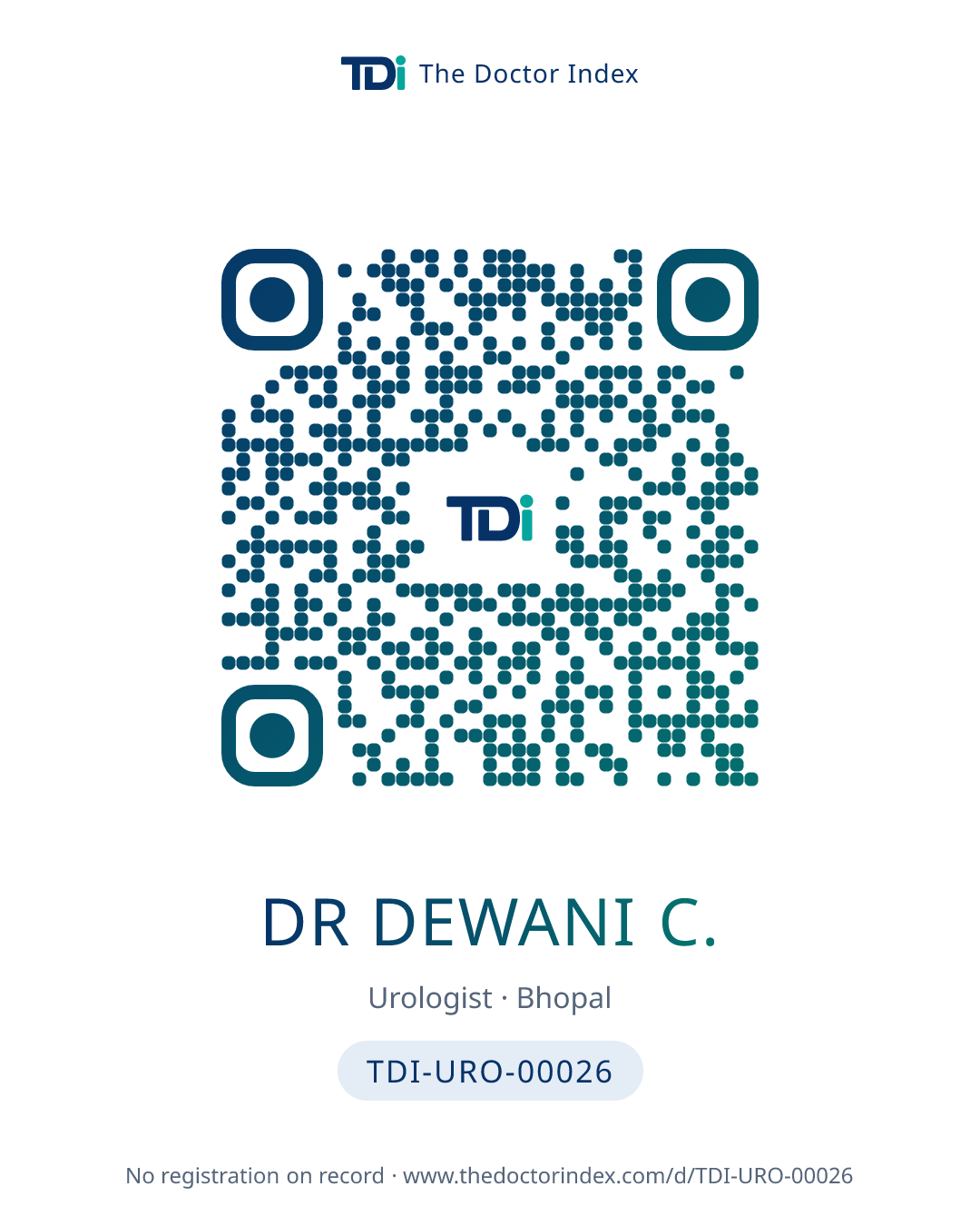QR card for Dr Dewani C., TDI-URO-00026