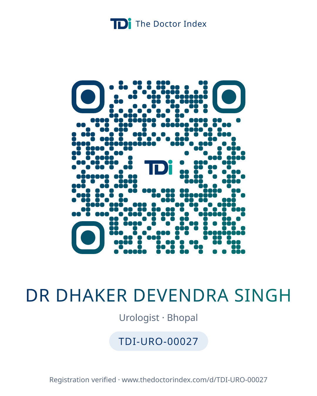 QR card for Dr Dhaker Devendra Singh, TDI-URO-00027